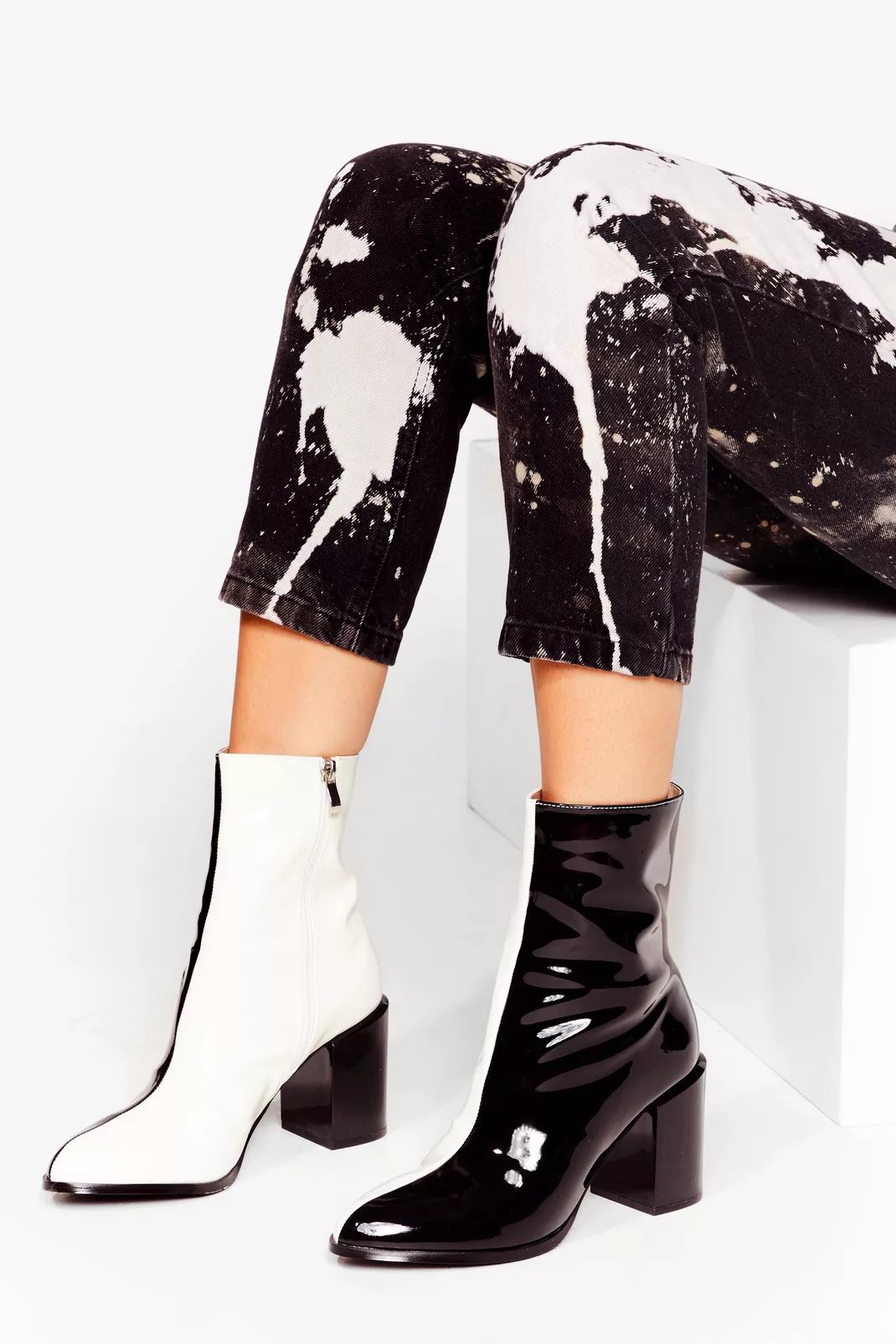 Faux Leather Two Tone Heeled Boots | Nasty Gal (US)