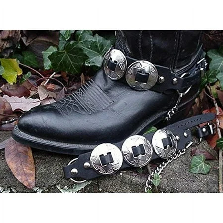 Western Boots Boot Chains Black Topgrain Cowhide Leather W 3 Big Silver Conchos | Walmart (US)