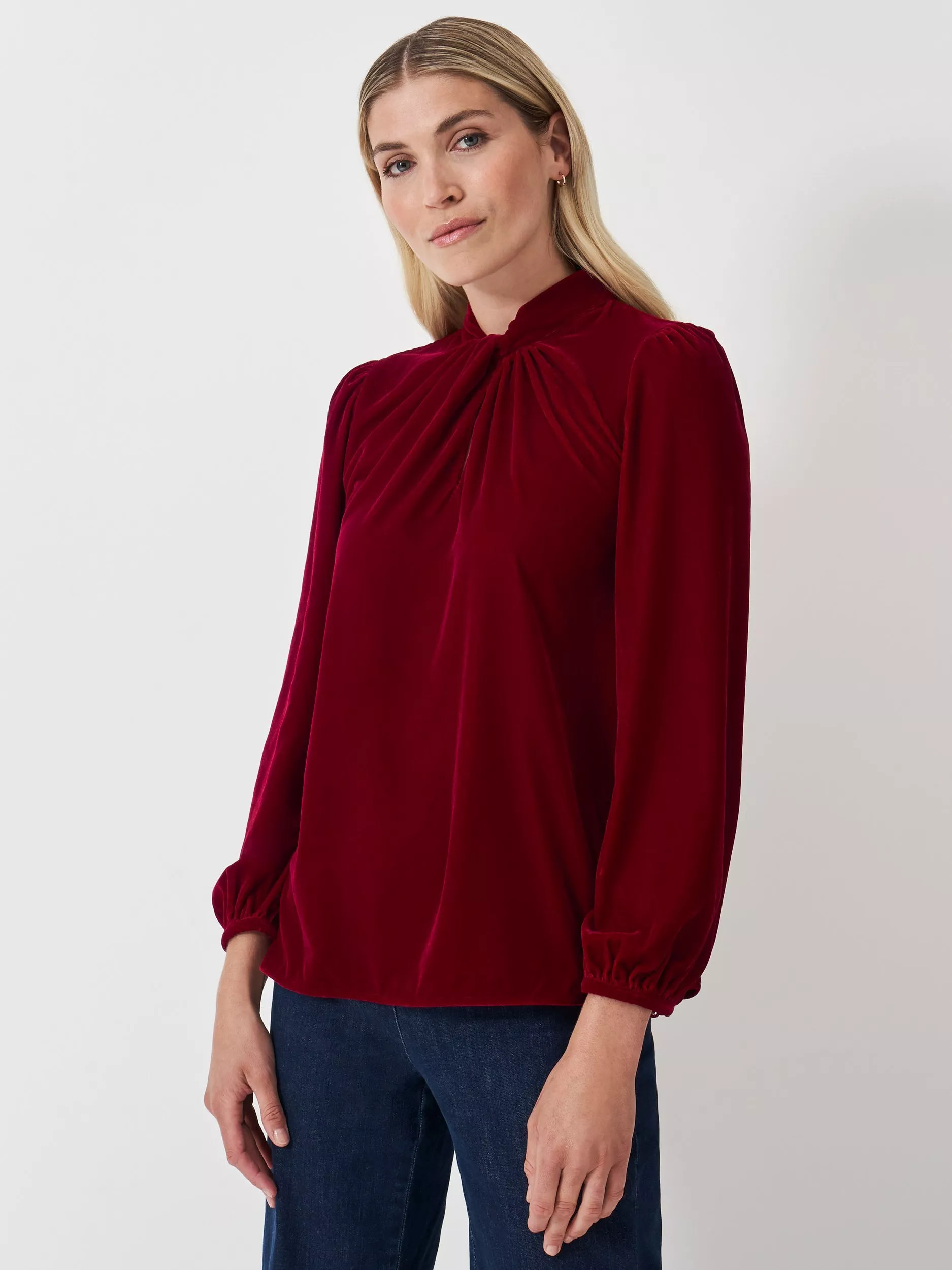 Crew ClothingGeorgia Twsit Front Velvet Top, Red Wine | John Lewis (UK)