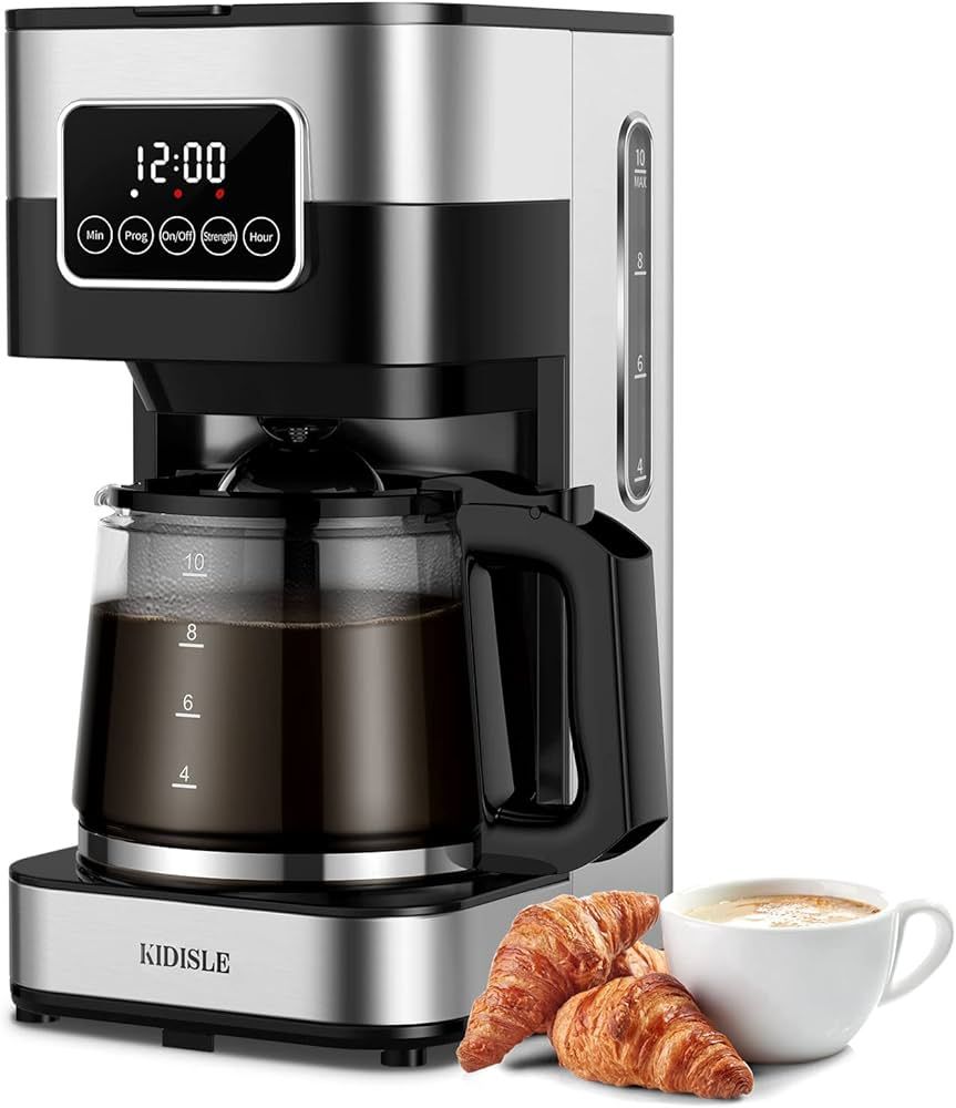 Programmable Drip Coffee Maker with Regular & Strong Brew, Warming Plate, 10 Cup Small Coffee Mac... | Amazon (US)