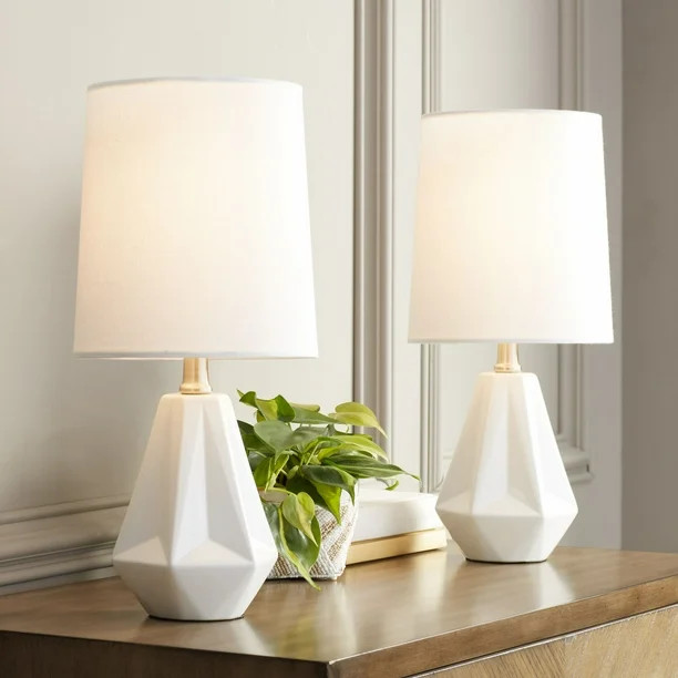 360 Lighting Modern Accent Table Lamps 17 1/2" High Set of 2 White Geometric Metal White Tapered ... | Walmart (US)