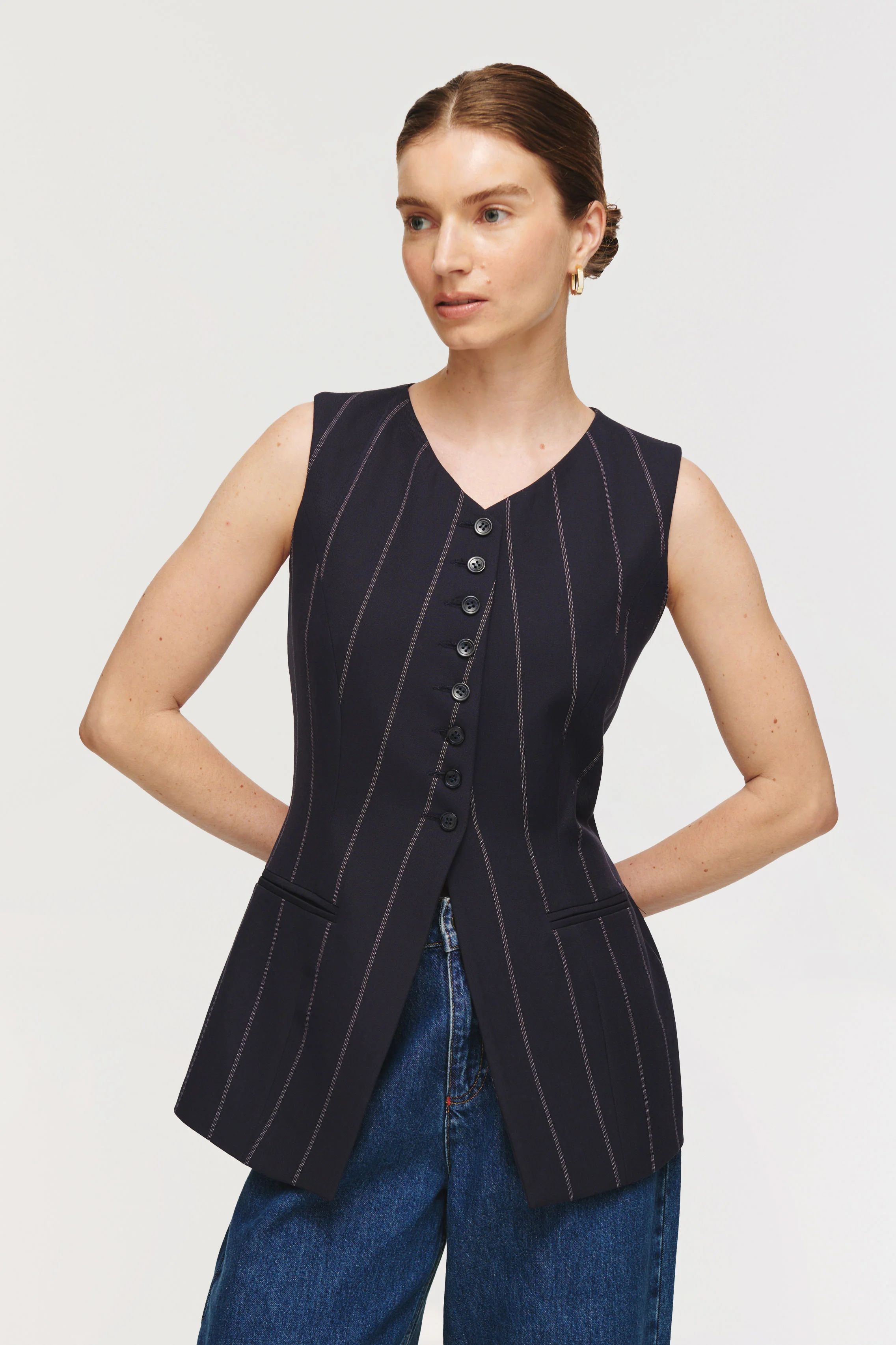 Quinn | Waistcoat in Navy Stripe | ALIGNE | Aligne UK