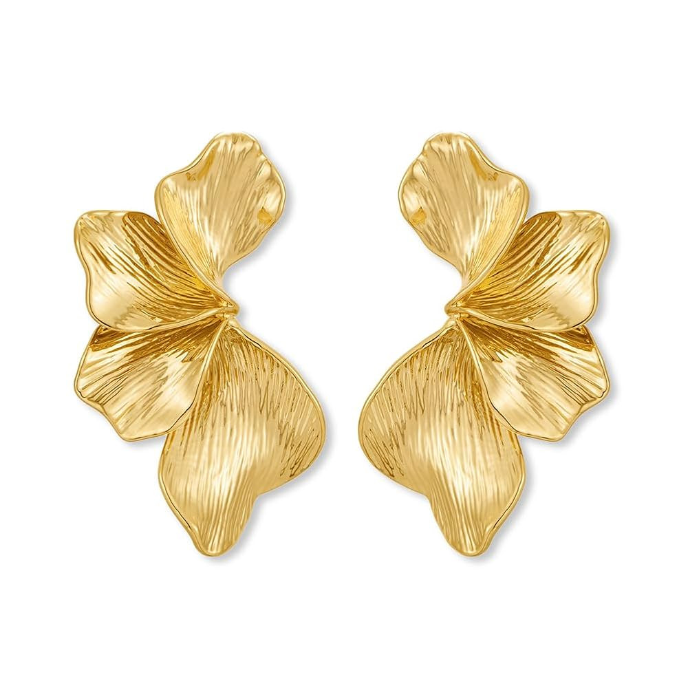 Large Gold Plated Flower Earrings For Women Boho Floral Leaf Statement Earrings Summer Striped Se... | Amazon (US)