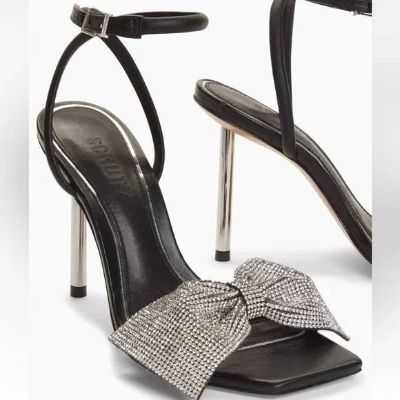Schutz Black Embellished Bow Stiletto Heels Sandals Size 7B | Poshmark