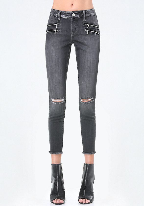 4-Zip Frayed Crop Jeans | Bebe (Global)