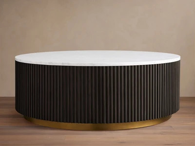 Finnley 36""D Round Coffee Table in Ebony and White Marble | Arhaus