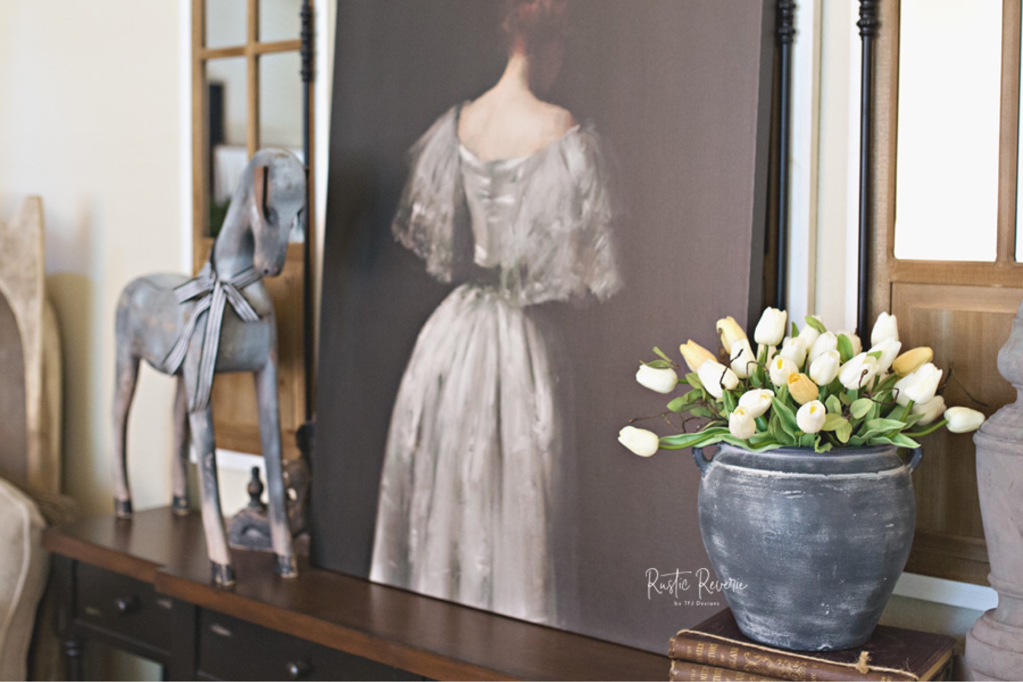 A few of my current favorites! 🖤 #french #cottagecore #cottage #vintagebooks #fauxflorals #tulips #terracotta #vase #vintageart #woodenhorse

#LTKHome #LTKFindsUnder50