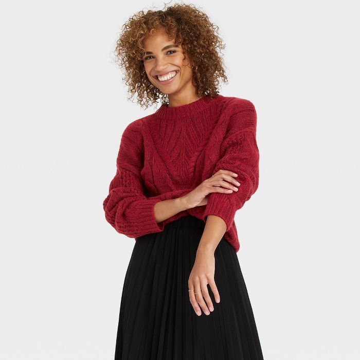 Women&#39;s Crewneck Cable Stitch Pullover Sweater - A New Day&#8482; Red S | Target