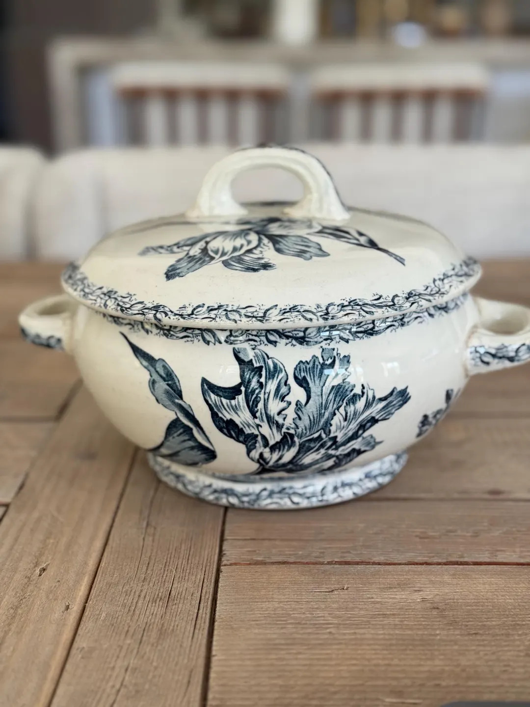 Antique French Soup Tureen Antique French Blue and White Transferware Tulipe Tureen French Vintag... | Etsy (US)