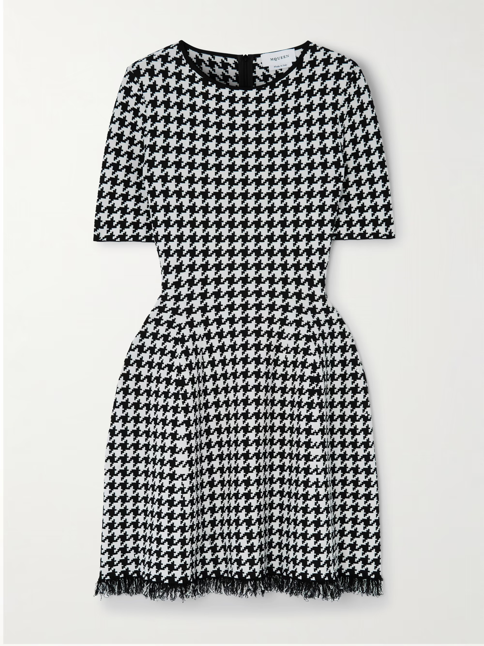 Fringed houndstooth jacquard-knit mini dress | NET-A-PORTER APAC