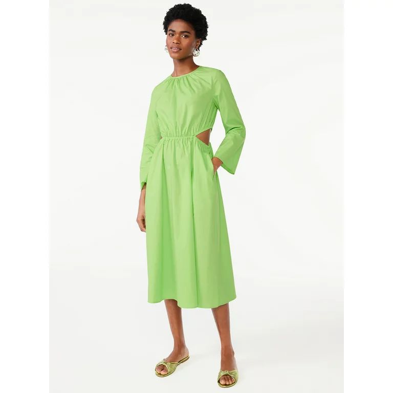 Scoop Women's Side Cut Out Midi Dress with Long Sleeves, Sizes XS-XXL | Walmart (US)