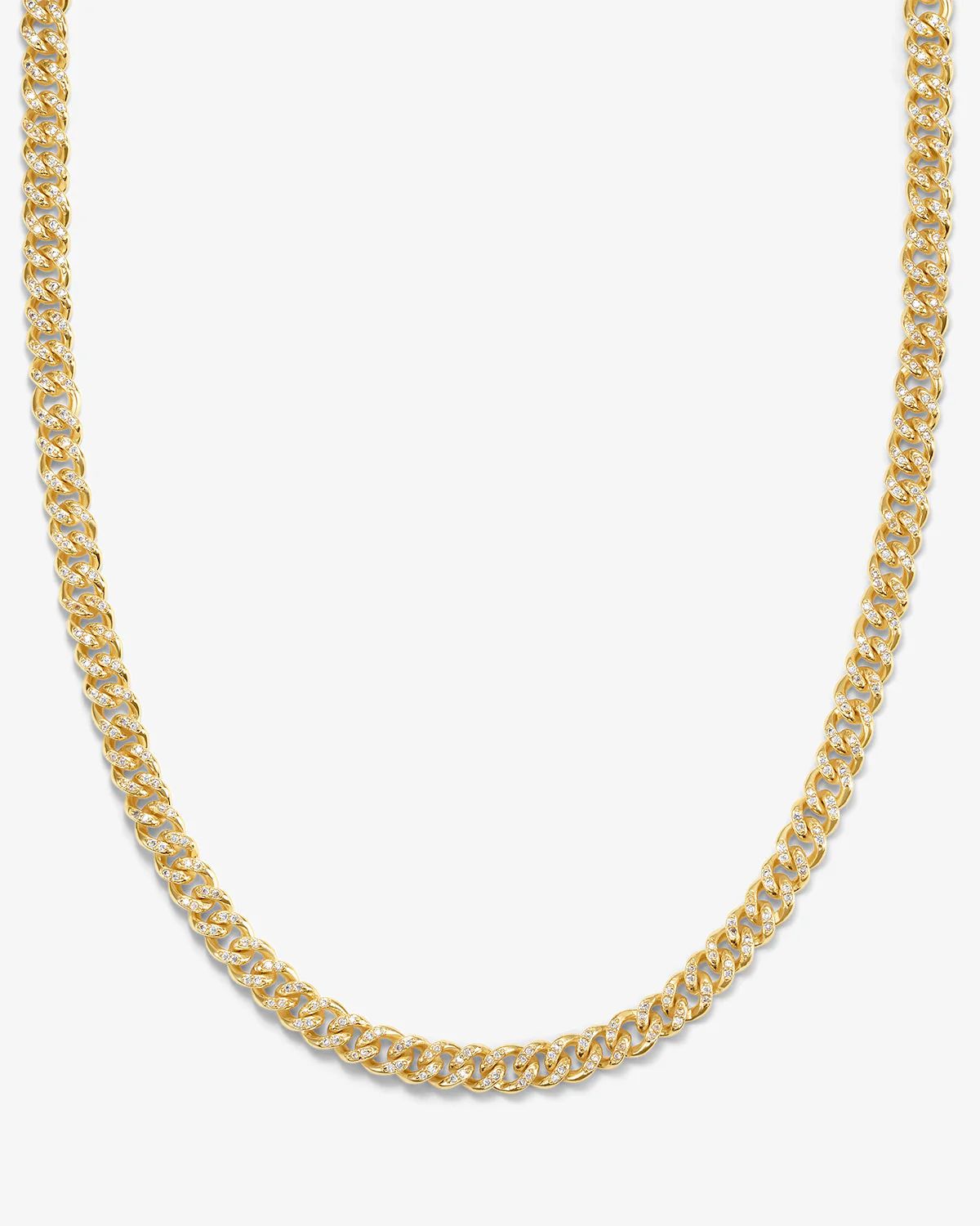 Cassie Pavè Cuban Chain Necklace - Gold|White Diamondettes - 6mm | Melinda Maria Jewelry