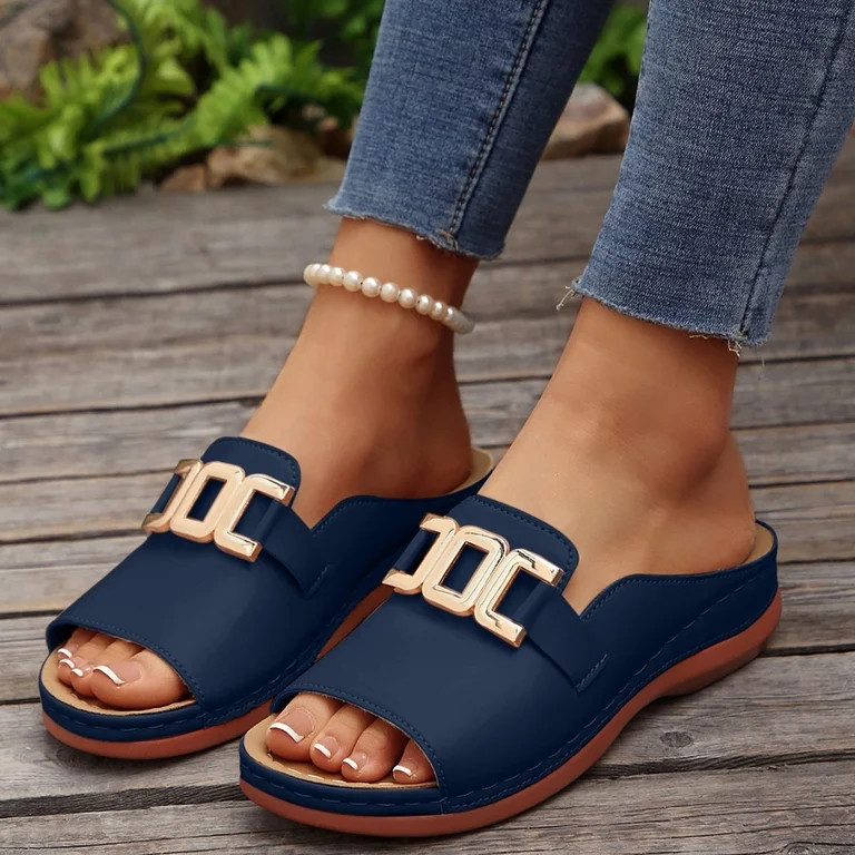 Bkhluea Women Buckle Slide Sandals Open Toe Flat Slip On Shoes Summer Casual Daily Wear Beach Sho... | Walmart (US)