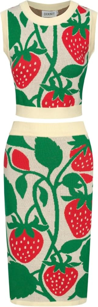 OXKNIT Women's Knitted Vest Skirt Sets, 1960s Mod Style Retro Strawberry Tank Straight Skirt 2 Pi... | Amazon (US)