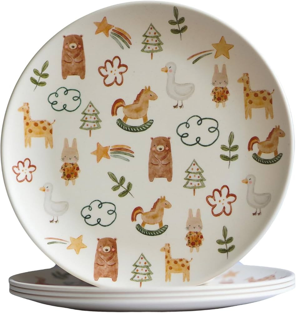 Amazon.com | Nook Theory 4-Pack Bamboo Fiber Dinner Plates - Bamboo Plates Reusable, Unbreakable ... | Amazon (US)