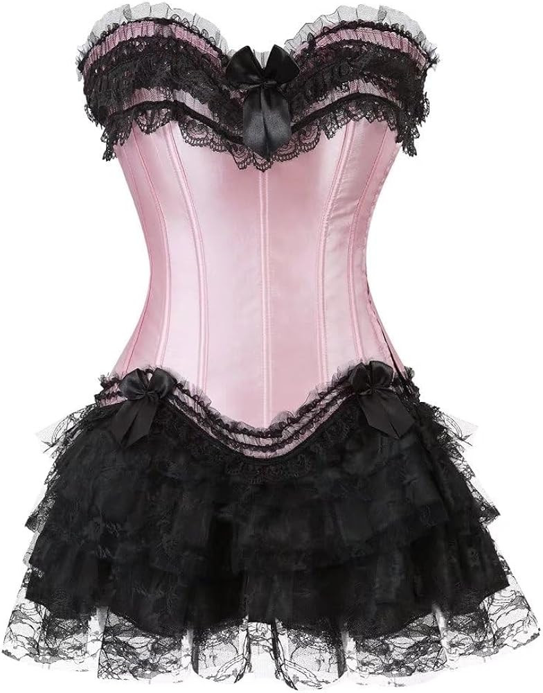 Corset Dress top Skirt Set Bustier Corsets for Women Embroidery Victorian Burlesque Lingerie | Amazon (US)