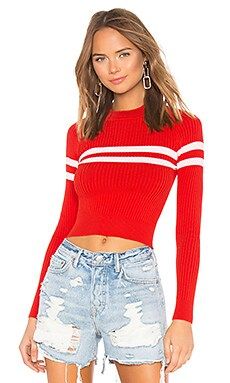 superdown Shila Mock Neck Sweater in Red & Pink Stripe from Revolve.com | Revolve Clothing (Global)