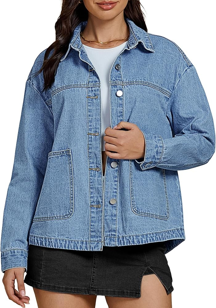 luvamia Denim Jackets for Women Trendy Oversized Long Sleeve Button Down Jean Jacket Casual Shack... | Amazon (US)