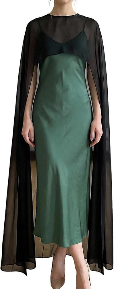 Women Chiffon Long Cape High Low Flowy Poncho Sheer Mesh Shawl and Wraps Capelets Bridal Wedding ... | Amazon (US)