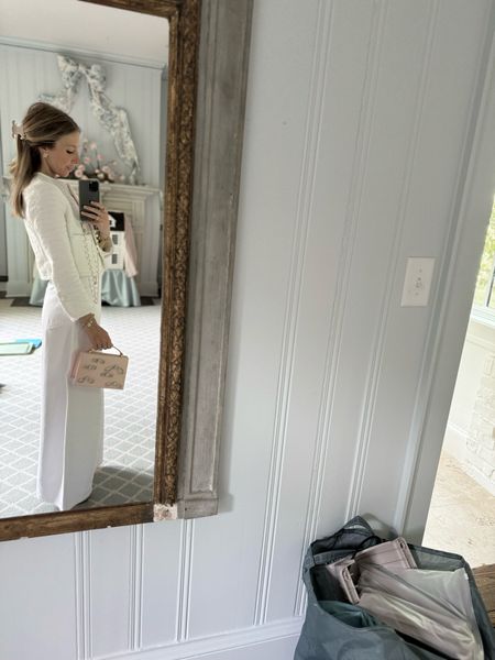 A favorite white tweed jacket from last season that’s still available, by Proenza.  Found it on sale. Wore to Mother's Day dinner. 