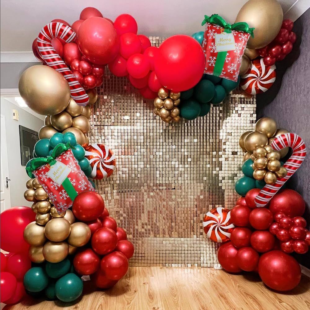 PageebO Christmas Balloon Garland Arch kit 152Pcs Dark Green Red Gold with Candy Cane Gift Boxes ... | Amazon (US)