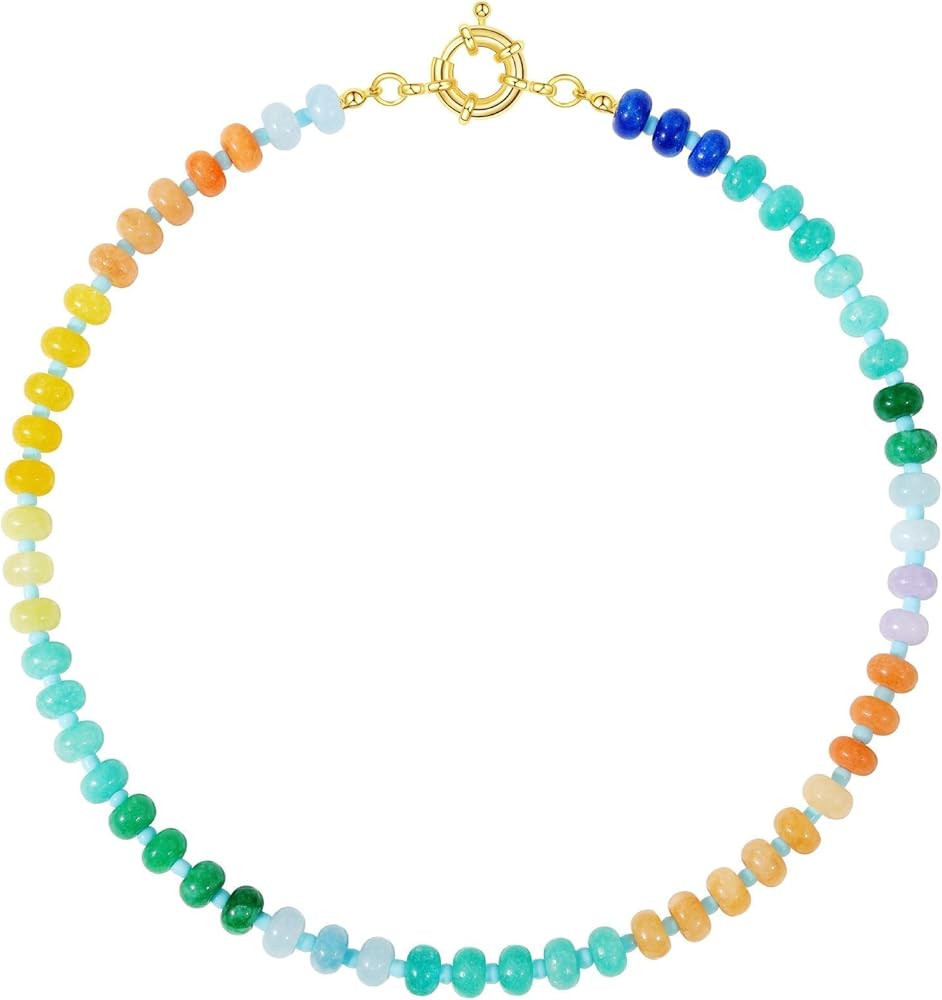 KELORIS PATH Beaded Gemstone Necklaces for Women, Boho Colorful Bead Choker Necklace, Natural Sto... | Amazon (US)