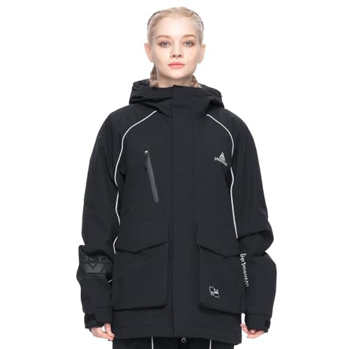 HIGH EXPERIENCE Ski Jacket Snowboard Coat Snow Winter Waterproof Insulated Windproof Baggy Warm Hooded Jacket for Men Women (US, Alpha, X-Small, Regular, Regular, Black) | Amazon (US)