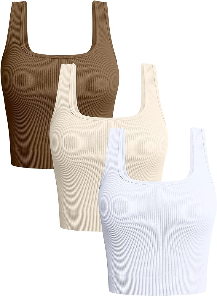 OQQ Women's 3 Piece Tank Tops Ribbed Seamless Workout Exercise Shirts Yoga Crop Tops | Amazon (US)