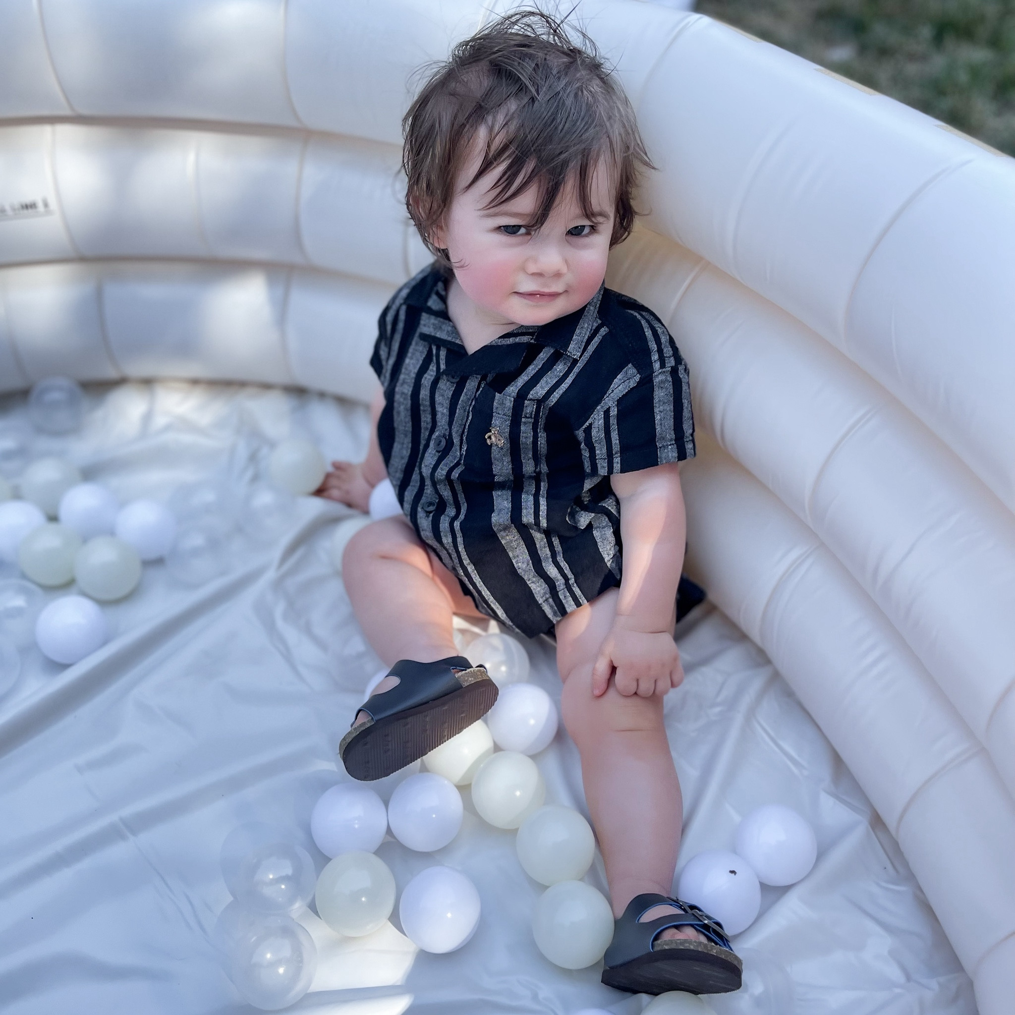Warm weather outfit for boys. This is the cutest black striped linen outfit set from gap and its currently on sale!

#LTKbaby #LTKSeasonal #LTKsalealert