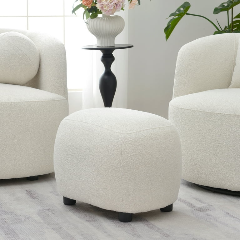 Round Boucle Upholstered Ottoman Chair, Footstool with Soft Padded Seat, Fully Assembled Modern S... | Walmart (US)