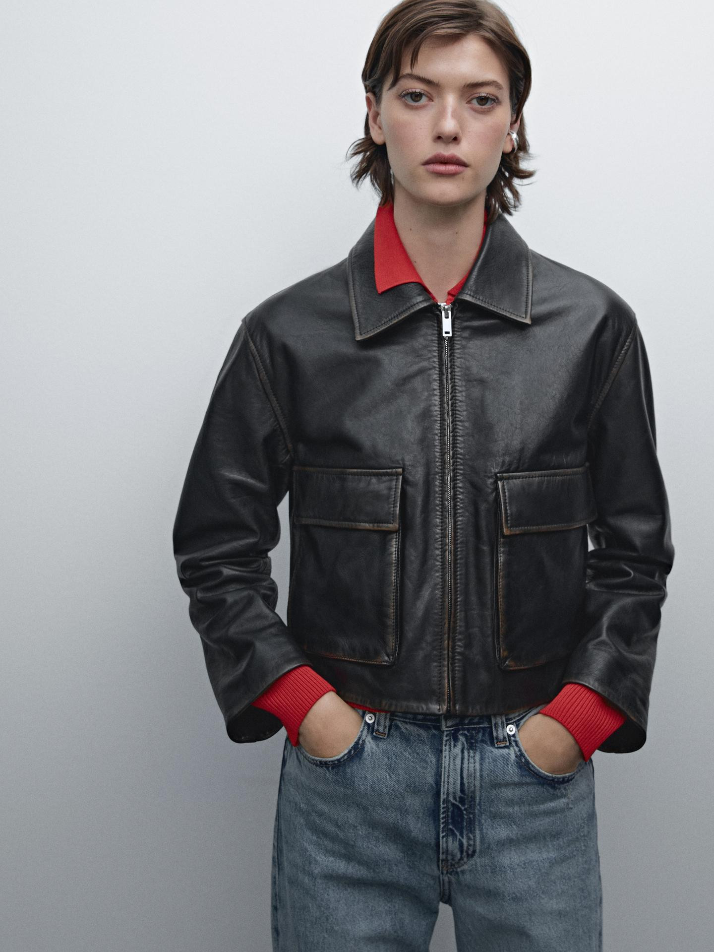 Jacke aus Leder und Nappaleder im Used-Look | Massimo Dutti DE