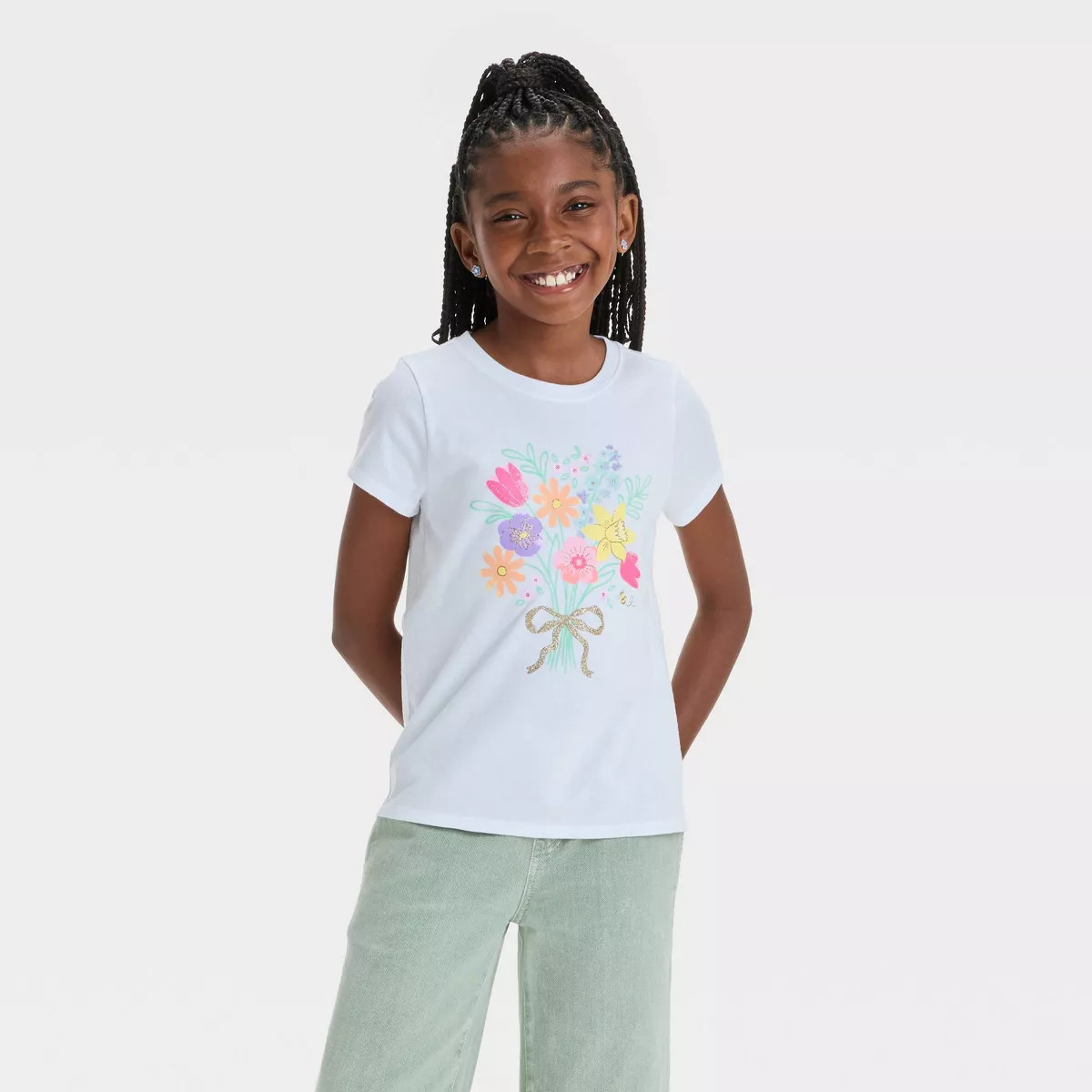 Girls' Short Sleeve Floral Graphic T-Shirt - Cat & Jack™ White | Target