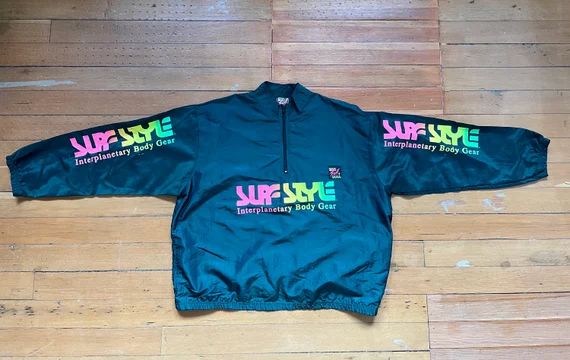 90s Vintage Surf Style Windbreaker Woven Half-Zip Jacket Neon Iridescent | Etsy (US)