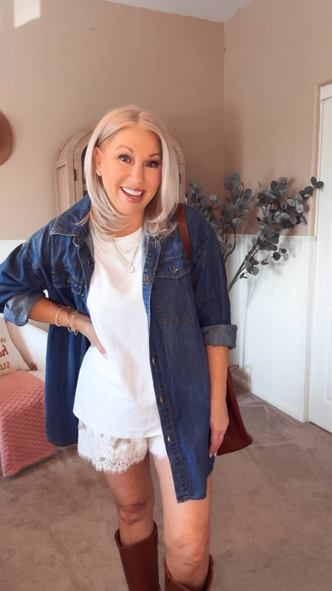 Satin lace trim shorts outfit idea
Spring to summer transition outfitt

#LTKootd #LTKPetite