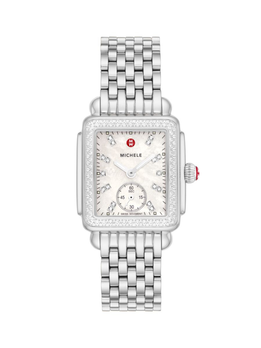Michele Deco Mid Stainless Steel &amp; 0.57 TCW Diamond Bracelet Watch | Saks Fifth Avenue