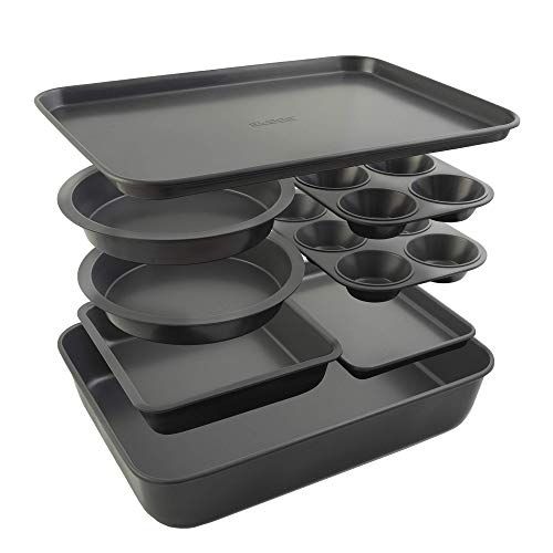 Elbee Home 8-Piece Nonstick Aluminized Steel, Space Saving Baking Set, With Deep Roasting Pan, Cooki | Amazon (US)