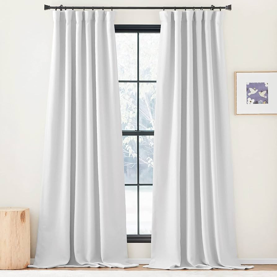 NICETOWN Room Darkening Greyish White Curtains for Living Room, Rod Pocket/Back Tab/Hook Light Block | Amazon (US)