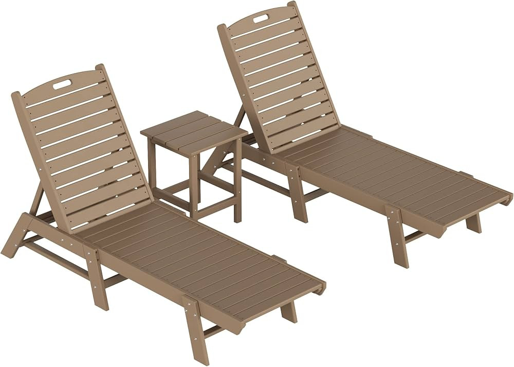 WO Outdoor Reclining Slatteted Patio Chaise Lounger 3 PCS Set HDPE Home Furniture Garden Balcony ... | Amazon (US)