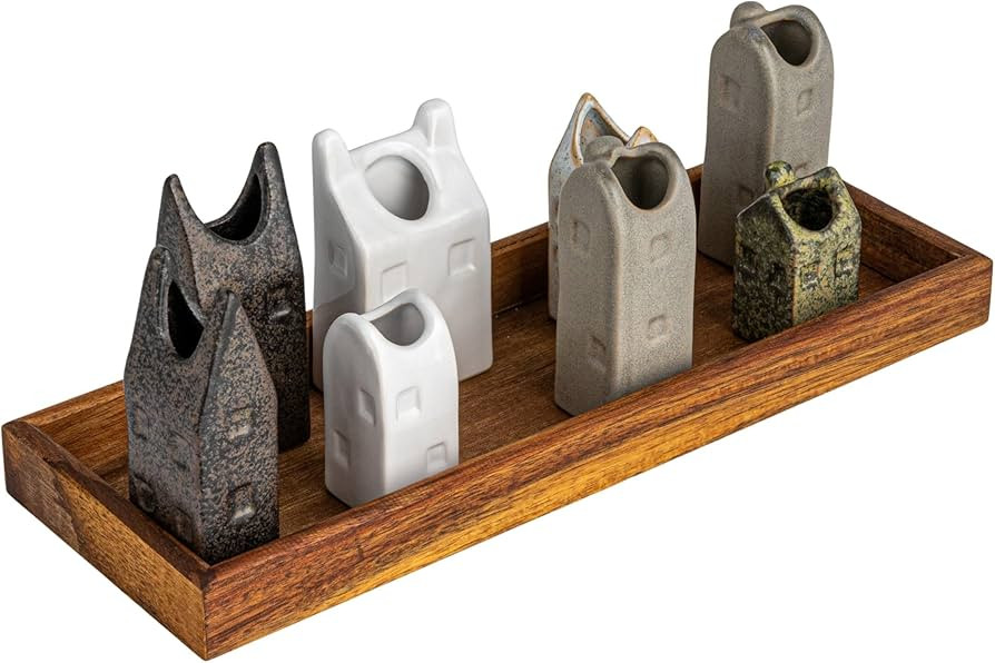 Creative Co-Op Bohemian House-Shaped Stoneware Vase Set, Multicolor, Set of 8 | Amazon (US)