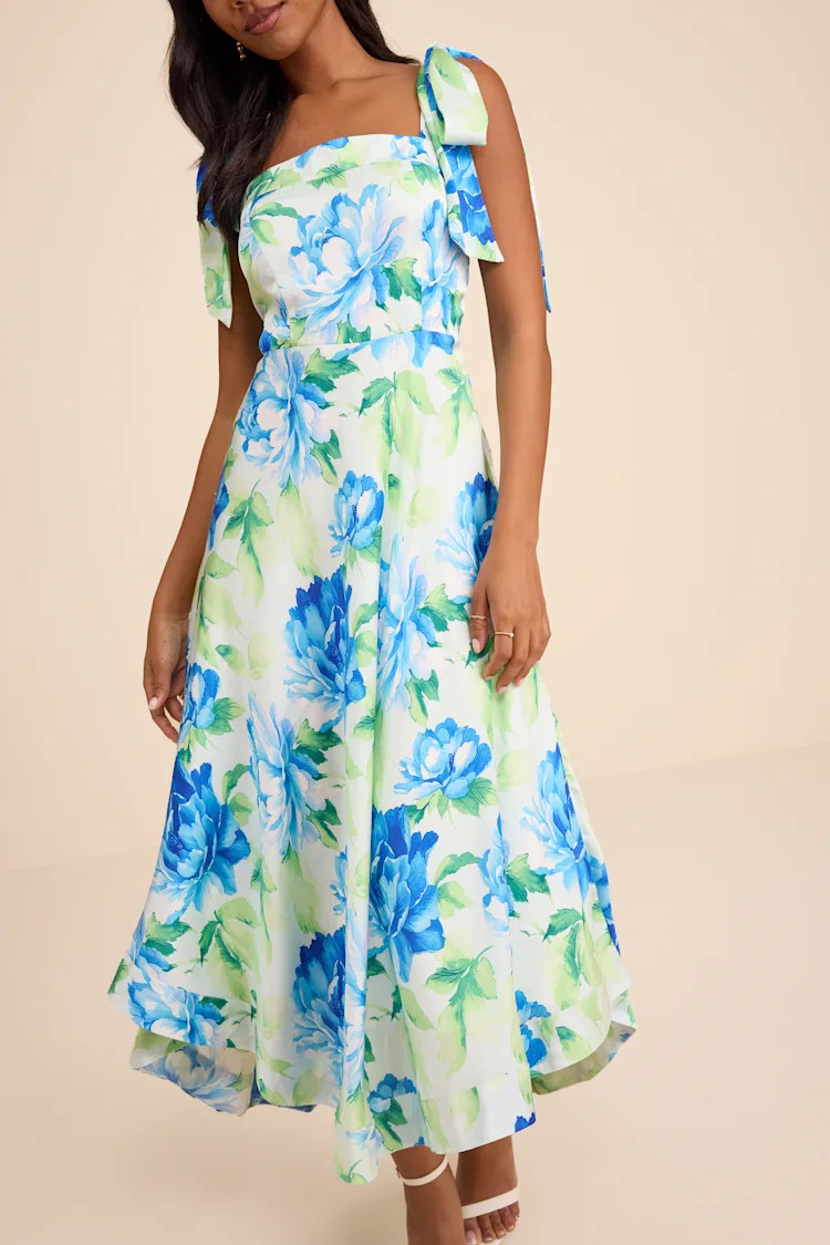 Fleurette Light Green Floral Tie-Strap Midi Dress | family Easter outfits  | Lulus