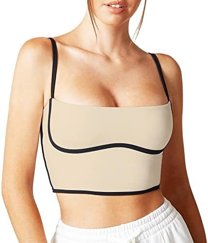 Move With You Sleeveless Spaghetti Strap Padded Sports Bra Tank Tops Square Neck Double Layer Wor... | Amazon (US)