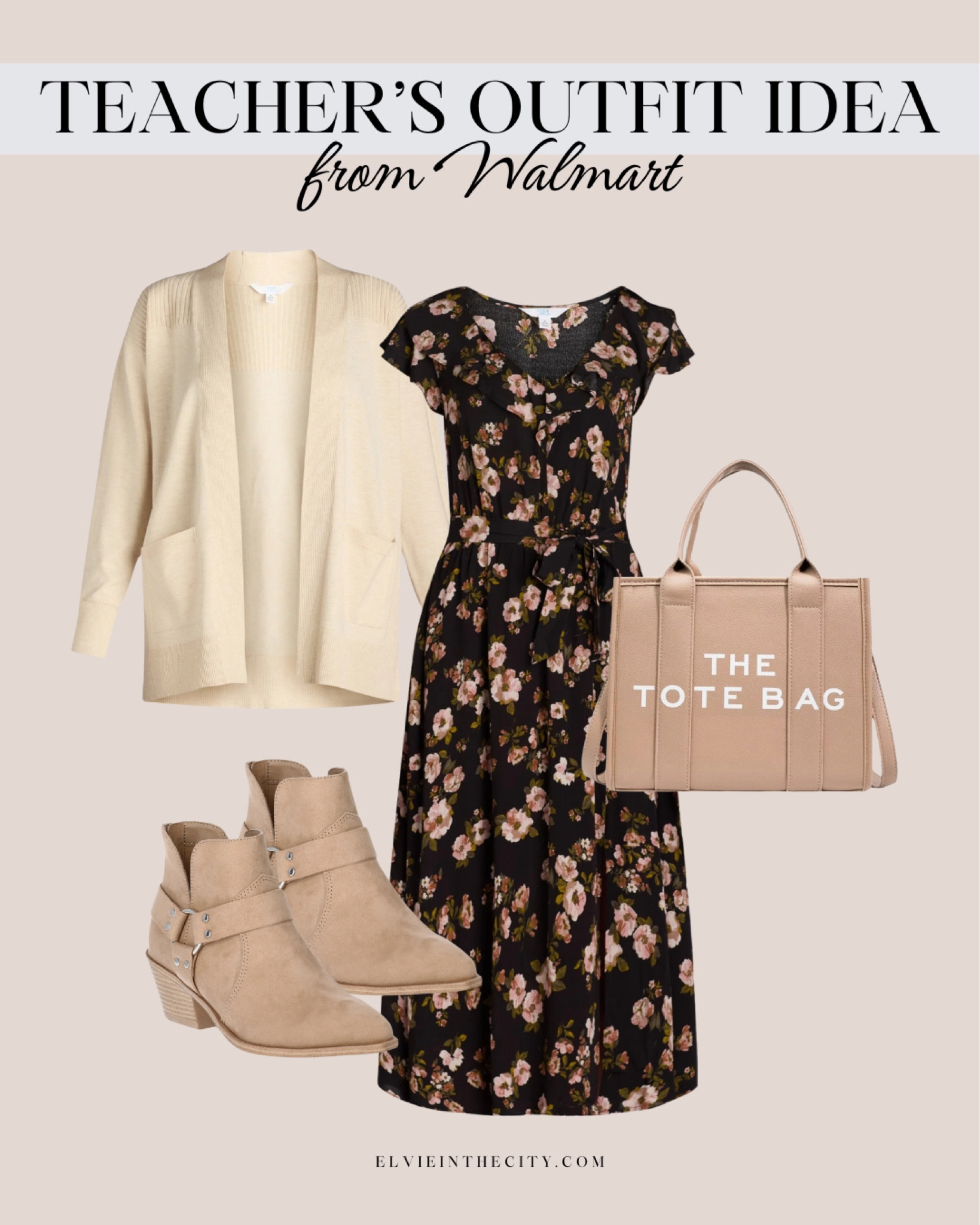 This teacher outfit idea from Walmart includes a floral maxi dress paired with a cream cardigan, tan booties, and a tan tote bag.

#walmartpartner 
#WalmartFashion
@walmart
@Walmartfashion


Ootd, Walmart fashion, fashion over 40, workwear, teacher outfit

#LTKStyleTip #LTKFindsUnder50 #LTKOver40