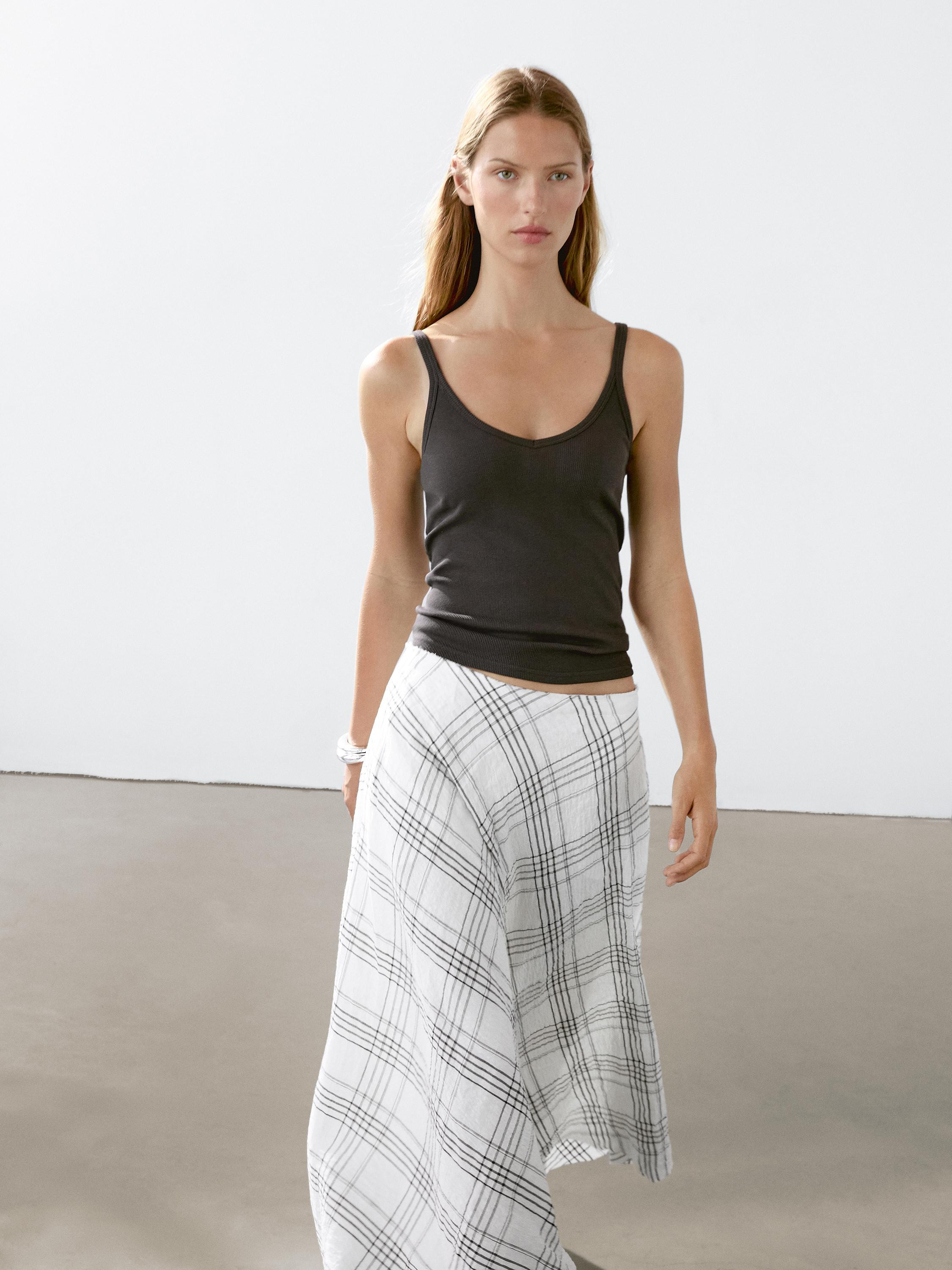 Flowing check midi skirt | Massimo Dutti UK