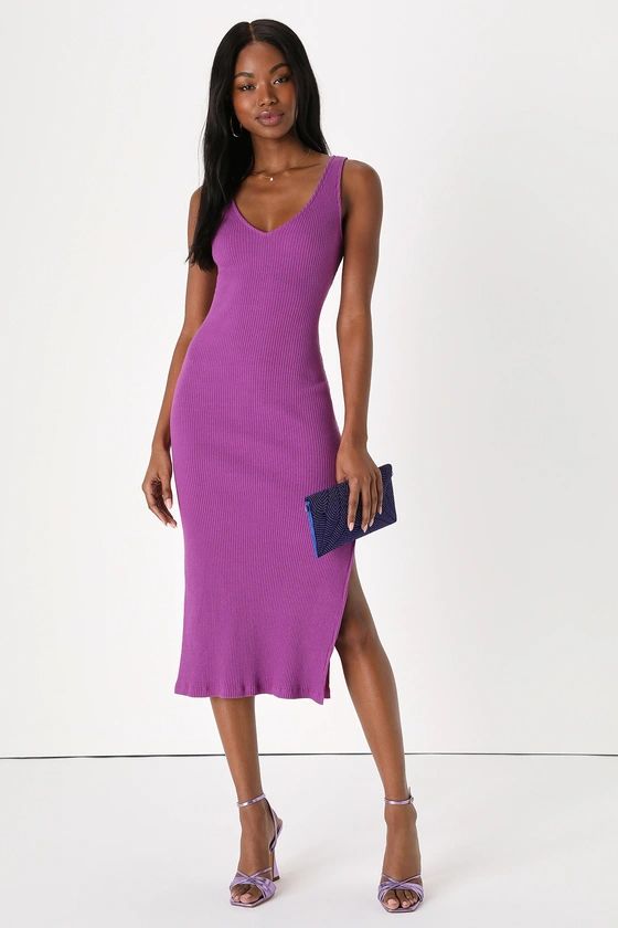 Beauty in Simplicity Purple Ribbed Bodycon Midi Dress | Lulus (US)