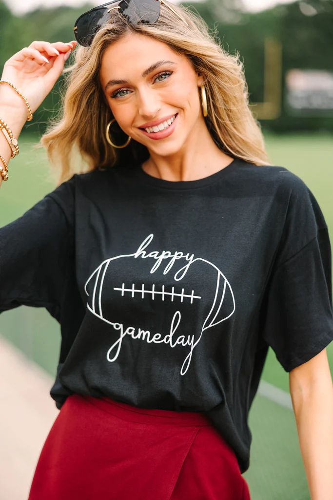 Happy Gameday Black Graphic Tee | The Mint Julep Boutique