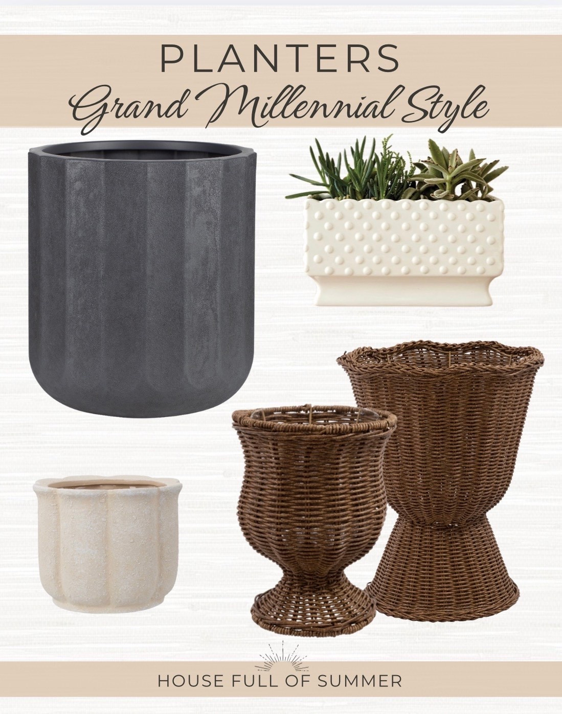 Planters, scalloped woven wicker planters knobbed planters grand millennial style patio

#LTKHome #LTKSeasonal #LTKSaleAlert