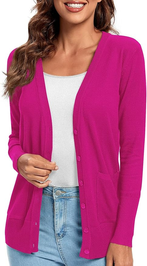 Urban CoCo Women's Long Sleeve Button Down Basic Cardigan Sweater | Amazon (US)