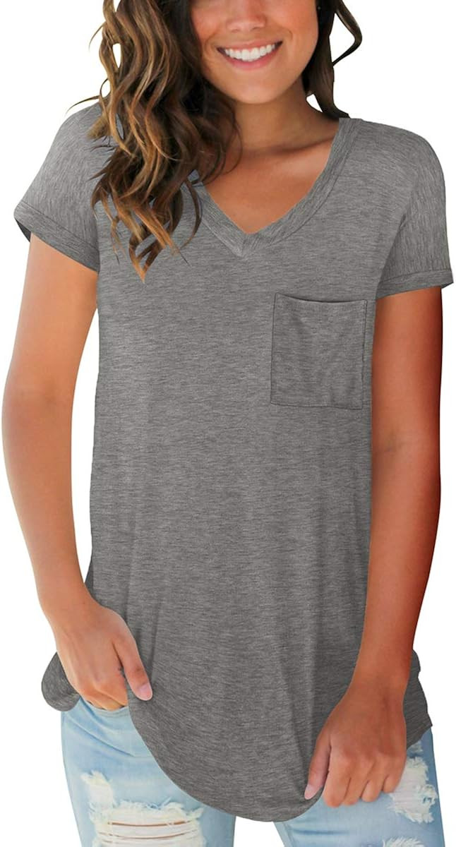 SAMPEEL Women's Basic V Neck Short Sleeve T Shirts Summer Casual Tops | Amazon (US)