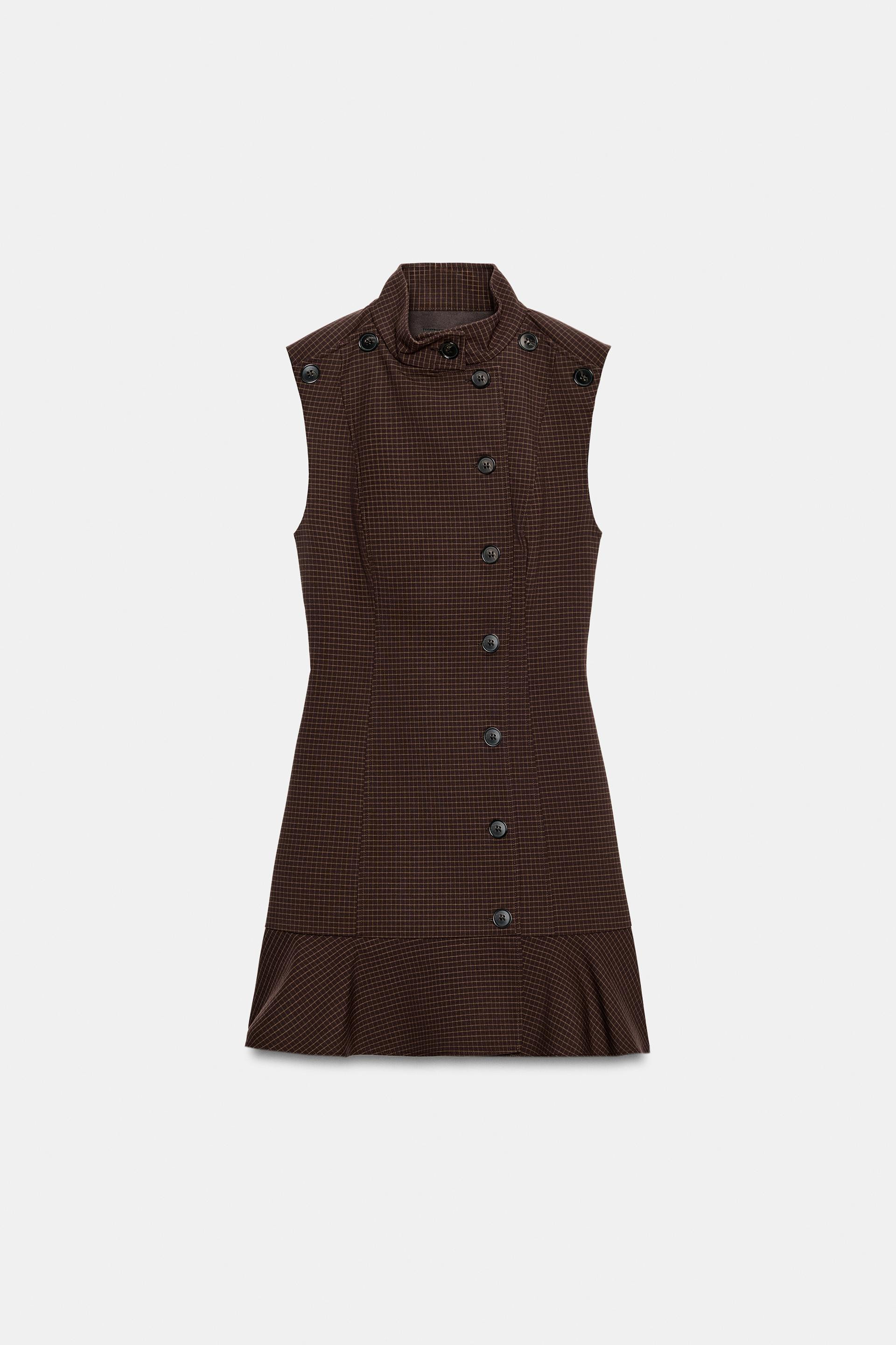 Zara - Check Rullbe Mini Dress - Brown - M - Woman | Zara UK