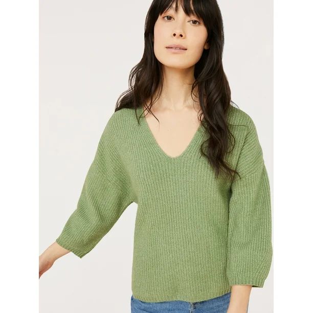 Free Assembly Women’s 3/4-Sleeve V-neck Sweater | Walmart (US)
